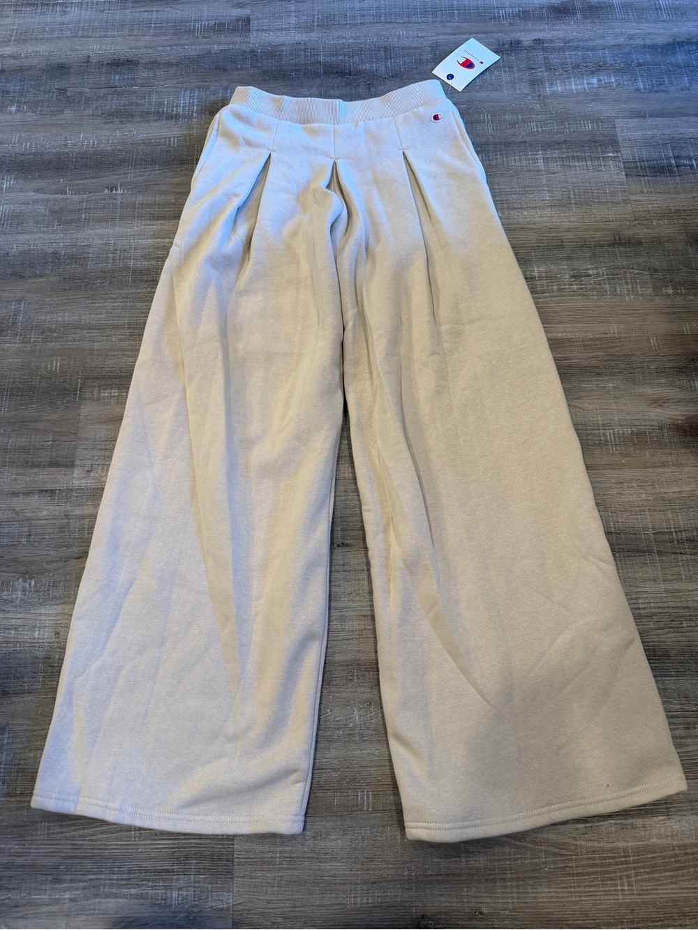 Champion Wide-Leg Knit Pants in Light Beige